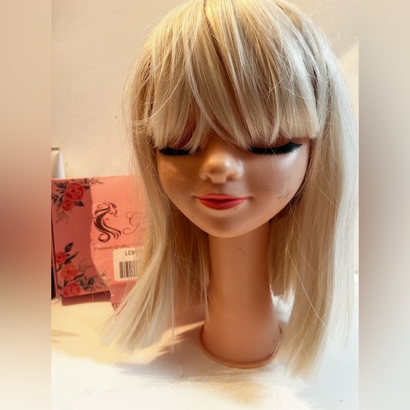 New  Long Bob Platinum Blonde Wigs with Bangs Synthetic Daily Wig Soft Straight - Picture 3 of 8